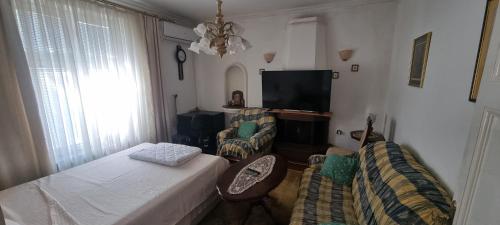 a living room with a bed and a tv at Ace Apartments in Bitola