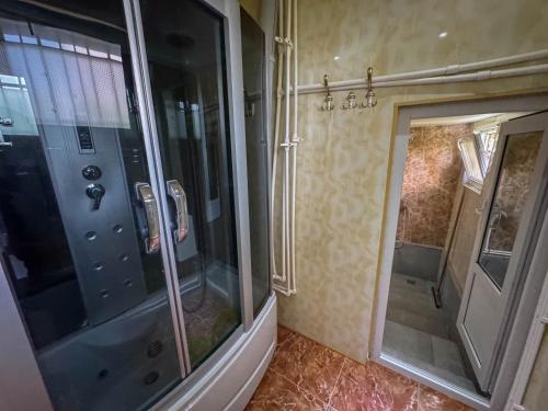 a bathroom with a shower and a glass shower backdoor at Gald Garden in Dilijan