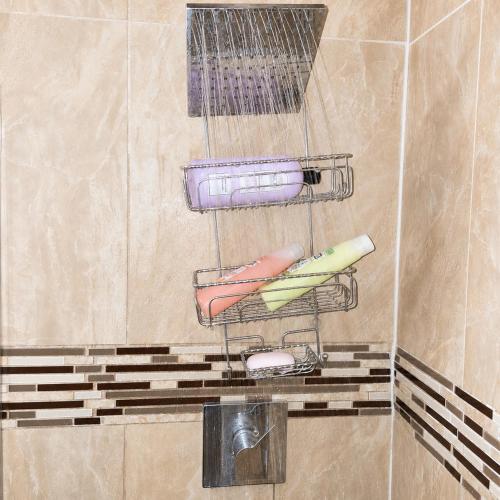 a bathroom with a rack with towels and other items at Miami City Hostel in Miami