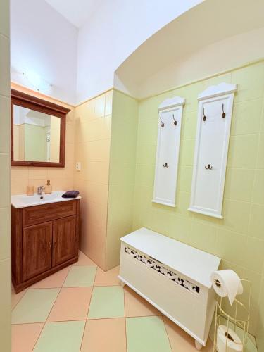 a bathroom with a sink and a toilet in it at Farma P&P Apartmány in Vrchovany