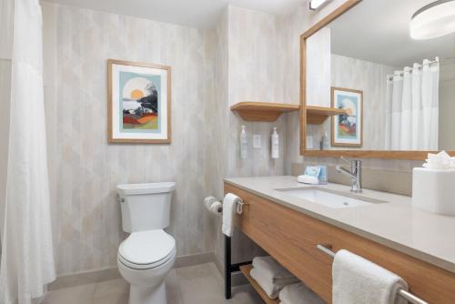 a bathroom with a toilet and a sink at Hampton Inn & Suites Berkshires-Lenox in Lenox