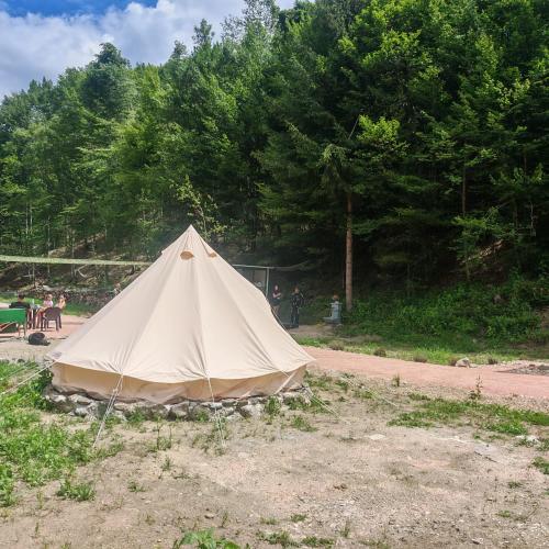 a tent sitting on the side of a dirt road at Evergreen Motto Sohodol Camping in Sohodol