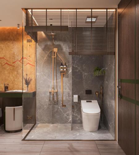 a bathroom with a toilet and a shower at Reviah Hotel in Hanoi