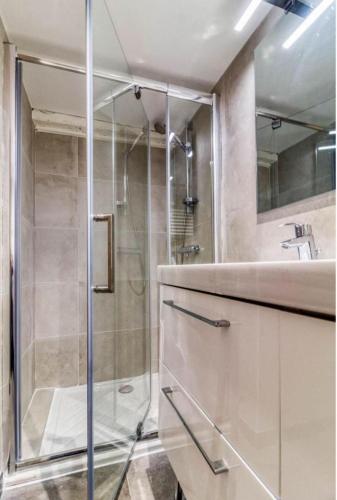 a bathroom with a shower and a sink at Valfermet 5 personnes in Mauvilly