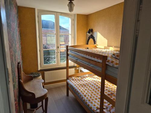 a bedroom with a bunk bed and a window at Vallee du Ton in Origny-en-Thiérache