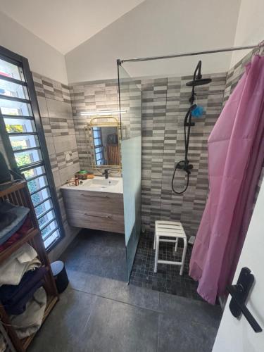 a bathroom with a tub and a sink and a shower at Villa Papang in Saint-Paul