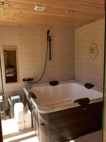 a large white bath tub in a room at Veis House in Vrba