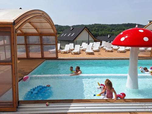 a group of people playing in a swimming pool at Zefirowe Wzgórze in Polańczyk