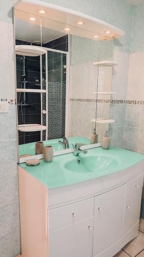 a bathroom with a sink and a mirror at Gite De La Mortagne in Mortagne