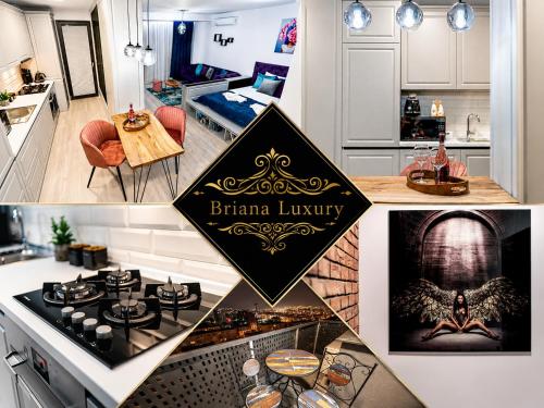 a collage of pictures of a kitchen with a sign at Briana Luxury Panoramic View in Cluj-Napoca