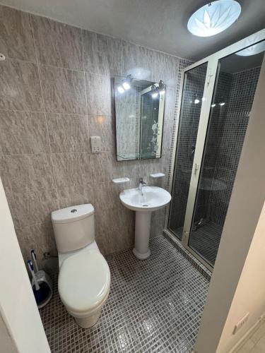 a bathroom with a toilet and a sink at Tranquil garden hideaway in Gozo in San Lawrenz