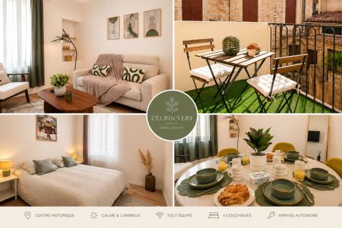 a collage of photos of a living room and a room at Terrasse - CLIM - Arènes à pied - 4 pers in Nîmes