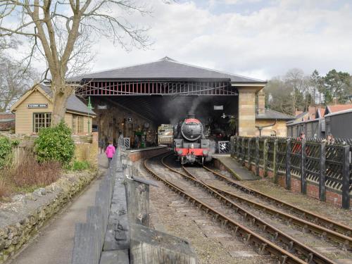 a steam train pulling into a train station at Robin Lodge - E4478 in Nawton
