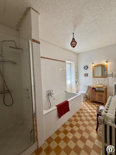 a bathroom with a bath tub and a shower at La calade in Douzens