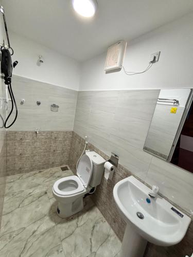 a bathroom with a toilet and a sink at Backpackers inn Hostel in Trincomalee