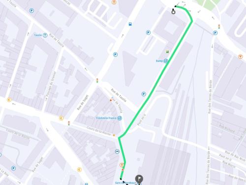 a map of a road with a green at ibis Bordeaux Centre - Gare Saint-Jean in Bordeaux