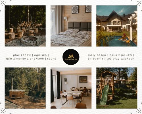 a collage of photos of a house and a pool at Malinova 36 in Wisła