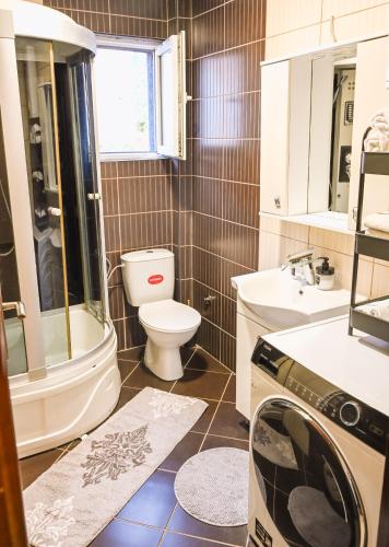 a bathroom with a toilet and a sink at Villa Beyond Bar in Bar