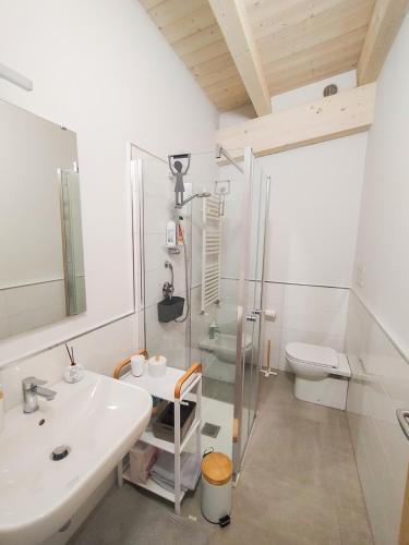 a white bathroom with a sink and a shower at Casa Mario in San Severo