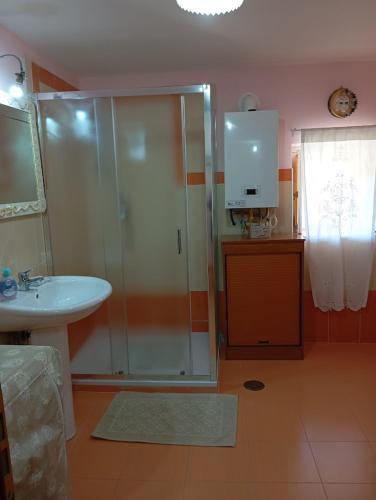 a bathroom with a shower and a sink at La Petite Maison in Campolattaro