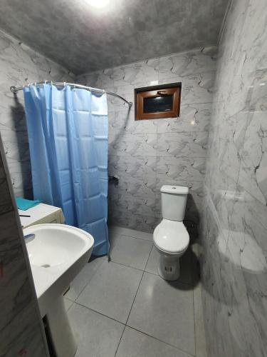 a bathroom with a toilet and a sink and a shower at Midamo in Manglisi