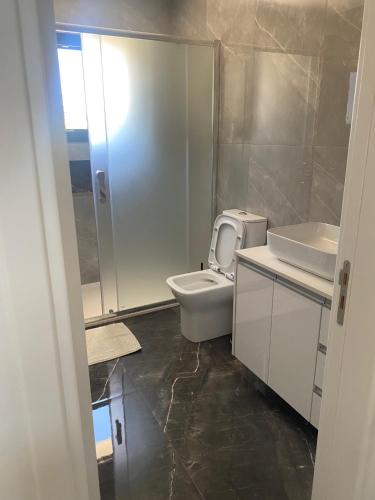 a bathroom with a toilet and a sink at Olivia Suite in Pano Arodes
