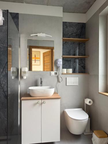 a bathroom with a sink and a toilet at Suntel Łeba in Łeba