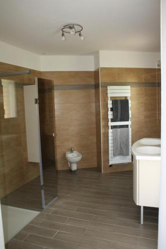 une salle de bain avec un lavabo et des toilettes dans l'établissement Chemin Du Soula, à Couiza