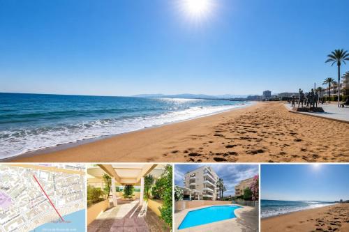 T2,garage,AC,swimming pool,750 m from the beach.