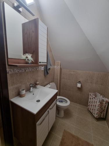 a bathroom with a sink and a toilet at Kuća za odmor Lavanda in Sirogojno