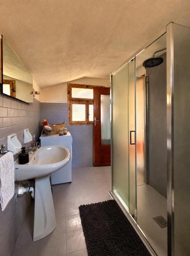 a bathroom with a sink and a shower at Casa Giù Là in Quarna Sopra
