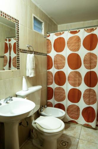 a bathroom with a toilet and a sink at Potrerillos Nuestras Raíces in Potrerillos