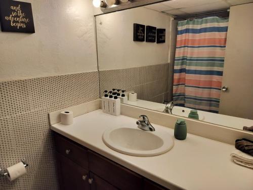 a bathroom with a sink and a mirror at Studio in Hallandale 2270 in Hallandale Beach
