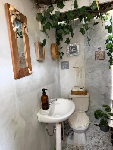 a bathroom with a sink and a toilet at Green Tree El Paredon in El Paredón Buena Vista