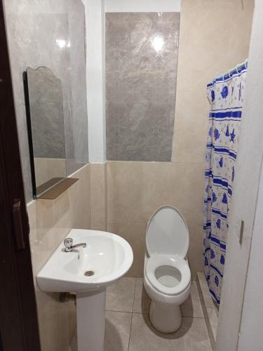 a small bathroom with a toilet and a sink at Casa Rústica Diaz in Ica