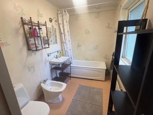 a bathroom with a toilet and a sink and a tub at Villa Konga in Konga
