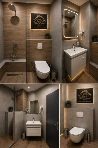 a bathroom with a toilet and a sink and a mirror at Hotel Beograd Struga in Struga
