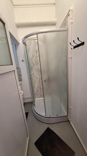 a shower with a glass door in a bathroom at MaraStudio in Caşoca