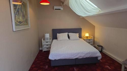 a bedroom with a bed and two night stands at zeer ruim appartement in Zottegem