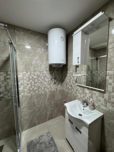 a bathroom with a sink and a shower at Studio Apartman Đurđevak 2 in Banja Koviljača