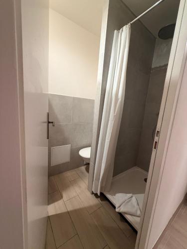 a bathroom with a shower and a toilet in it at Hotel Le Chamonix in Chamonix