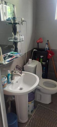 a bathroom with a white sink and a toilet at Guramishvili 5 in Kobuleti