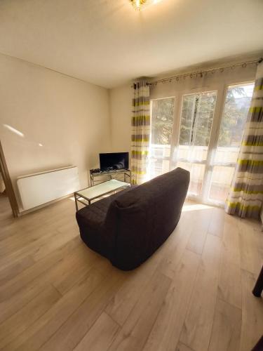 a living room with a couch in front of a window at Appartement charmant à Chambéry de 35 m² + balcon privatif in Chambéry