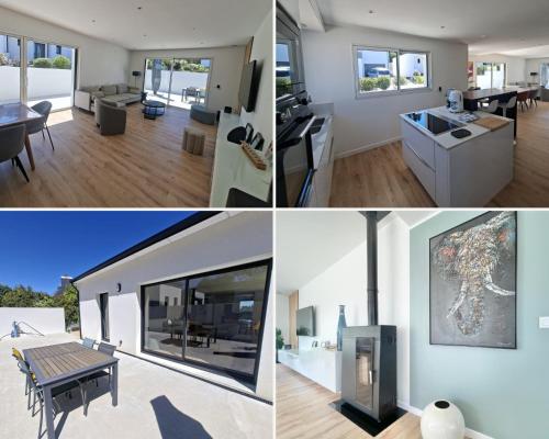 a kitchen and a living room in a house at LA VILLA CAP COZ - 3 Chambres - Plage à 800 m in Fouesnant