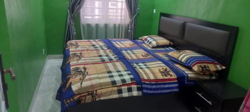 a bed in a room with a green wall at PAUL's PLACE in Loburo