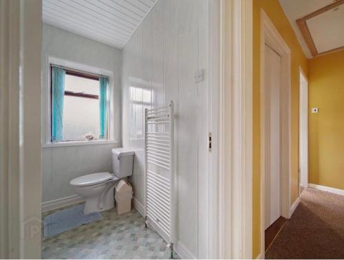 a bathroom with a toilet and a window at ANNORA Bar & Accommodation in Portnoo