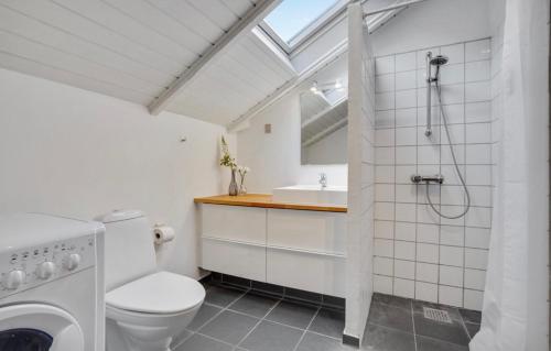 a bathroom with a toilet and a sink and a shower at Sønderborg Wellness Villa in Skovbyballe