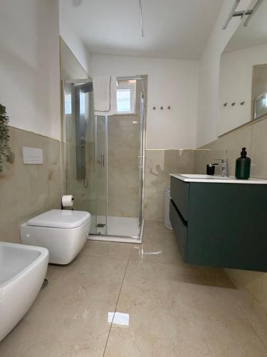 a bathroom with a shower and a toilet and a sink at Luxury Room Home Serpico in Scisciano