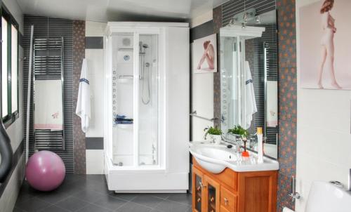 a bathroom with a sink and a shower at Elegant Villa in Tui with Private Pool in Tui