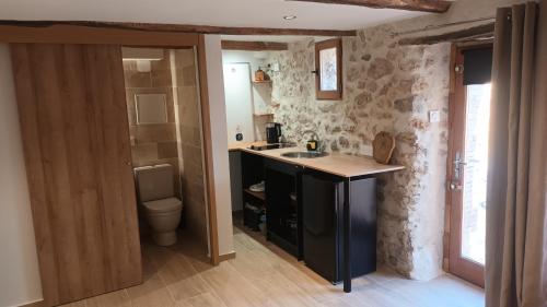 a bathroom with a sink and a toilet at Le cabanon in Flayosc